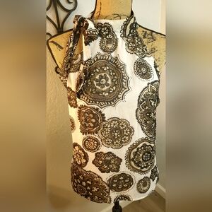 New York & Company Patterned Top in Brown and White